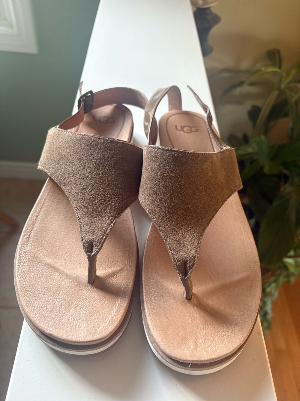 UGG Women's Brown Suede Thong Sandals with Back Strap